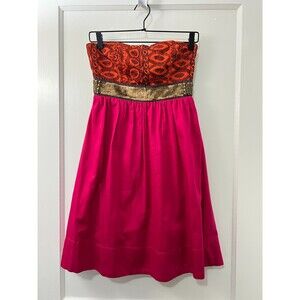 Anthropologie Floreat Women's Strapless Pink Orange Sequin Dress Size 0